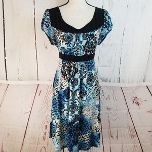 Cato Dress Sz L A-Line Blue White Tie Back